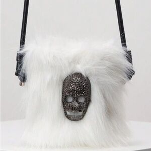 Skull Crossbody bag  furry white  with rhinestone embellished bag